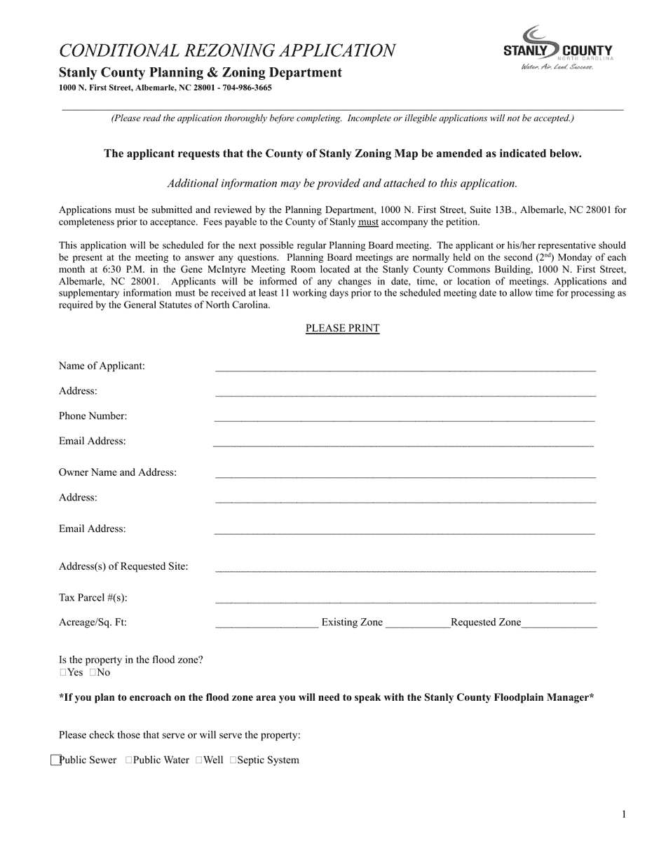 Conditional Rezoning Application - Stanly County, North Carolina, Page 1