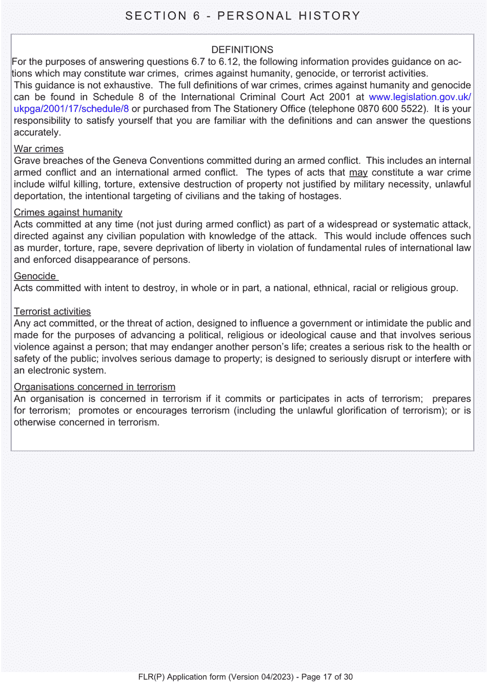 Form FLR(P) Application for an Extension of Permission to Stay in the UK as a Child Under the Age of 18 of a Nonparent Relative With Protection Status in the UK but Who Has Not yet Settled and for a Biometric Immigration Document - United Kingdom, Page 17