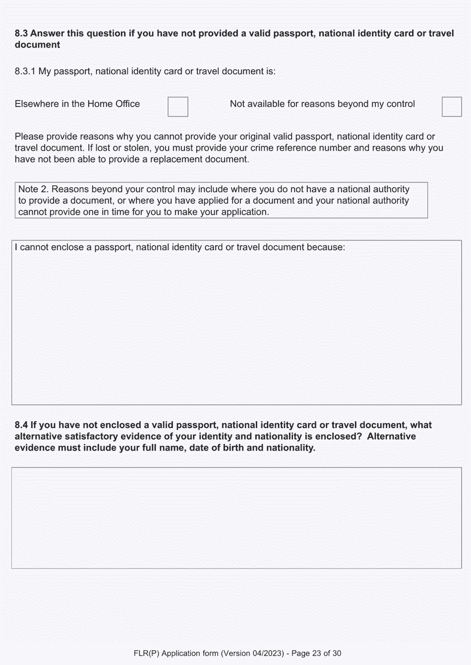 Form FLR(P) Application for an Extension of Permission to Stay in the UK as a Child Under the Age of 18 of a Nonparent Relative With Protection Status in the UK but Who Has Not yet Settled and for a Biometric Immigration Document - United Kingdom, Page 23