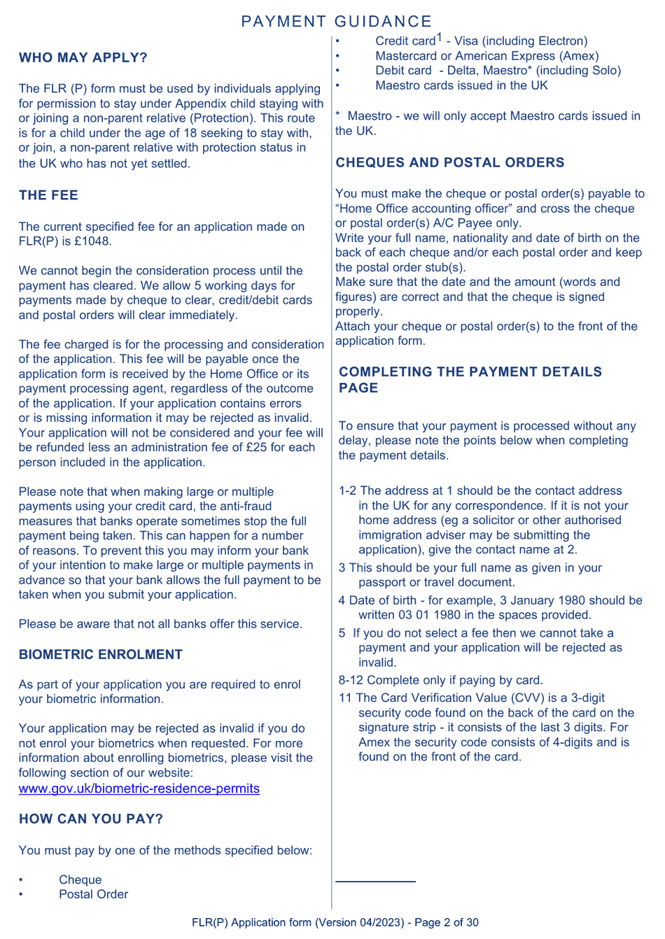 Form FLR(P) Application for an Extension of Permission to Stay in the UK as a Child Under the Age of 18 of a Nonparent Relative With Protection Status in the UK but Who Has Not yet Settled and for a Biometric Immigration Document - United Kingdom, Page 2