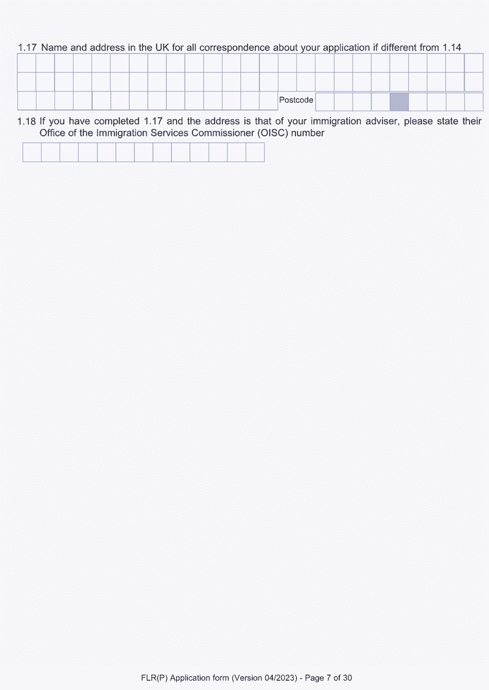Form FLR(P) Application for an Extension of Permission to Stay in the UK as a Child Under the Age of 18 of a Nonparent Relative With Protection Status in the UK but Who Has Not yet Settled and for a Biometric Immigration Document - United Kingdom, Page 7