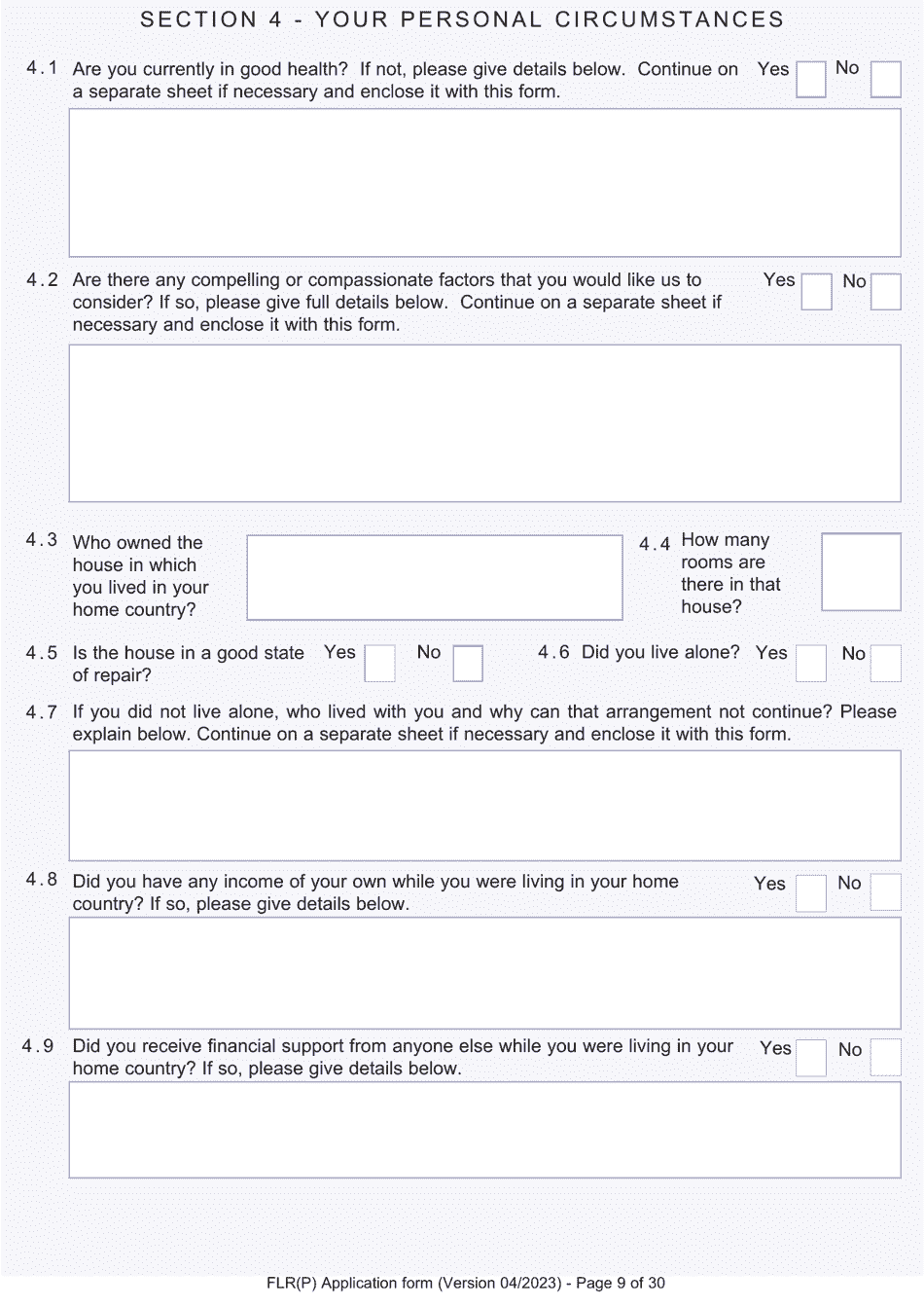 Form FLR(P) Application for an Extension of Permission to Stay in the UK as a Child Under the Age of 18 of a Nonparent Relative With Protection Status in the UK but Who Has Not yet Settled and for a Biometric Immigration Document - United Kingdom, Page 9