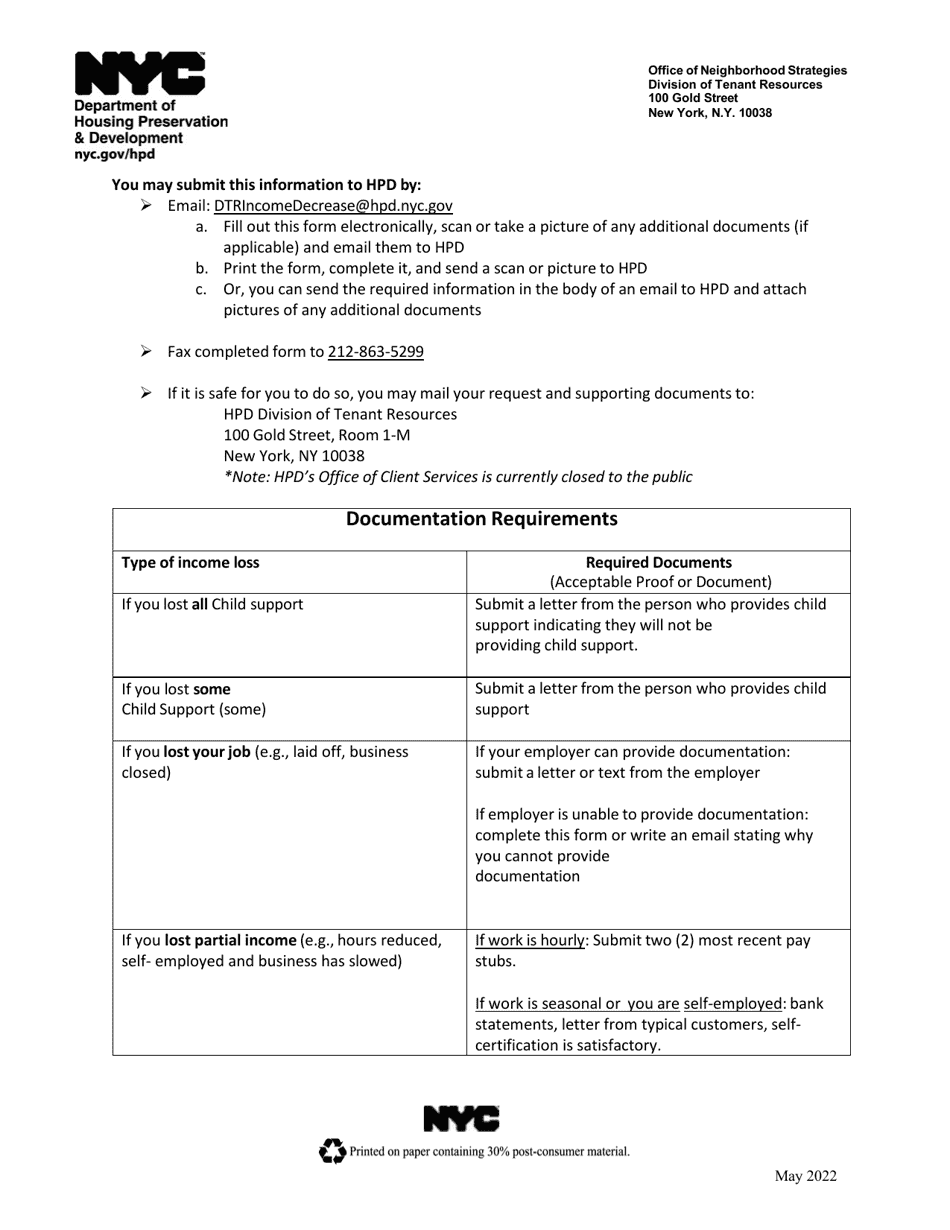 Reporting Decrease in Income Form - New York City, Page 4
