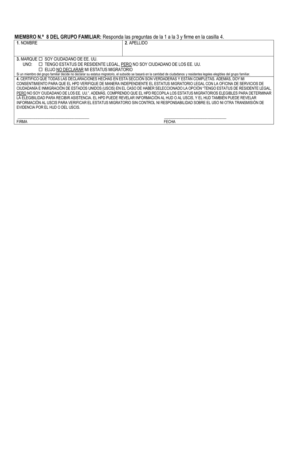 Declaracion De Ciudadania Y Estatus Migratorio Elegible - Programa De Vales De Vivienda De Emergencia (Ehv) - New York City (Spanish), Page 3