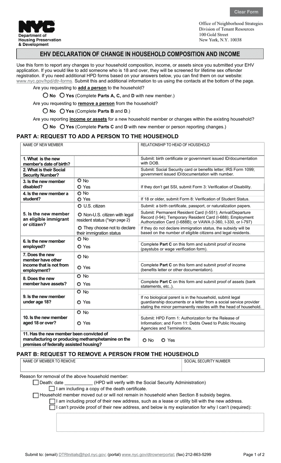 New york city ehv declaration of change in household composition and