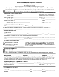 Document preview: Application for Gfl - Game Farm License - Florida