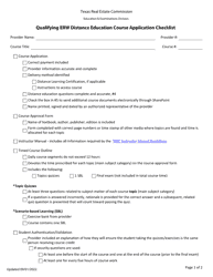 Qualifying Erw Distance Education Course Application Checklist - Texas