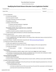Document preview: Qualifying Real Estate Distance Education Course Application Checklist - Texas