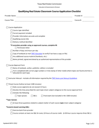 Document preview: Qualifying Real Estate Classroom Course Application Checklist - Texas