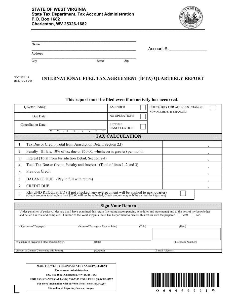 Form WV / IFTA-13 International Fuel Tax Agreement (Ifta) Quarterly Report - West Virginia, Page 1