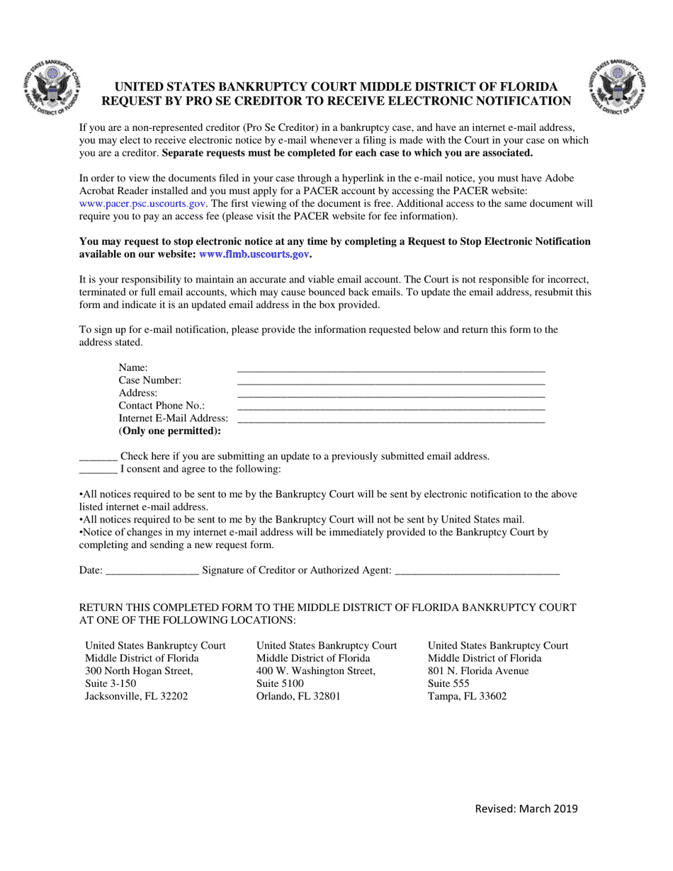 Request by Pro Se Creditor to Receive Electronic Notification - Florida, Page 1