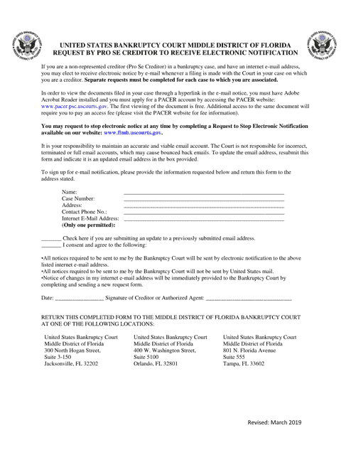 Request by Pro Se Creditor to Receive Electronic Notification - Florida Download Pdf