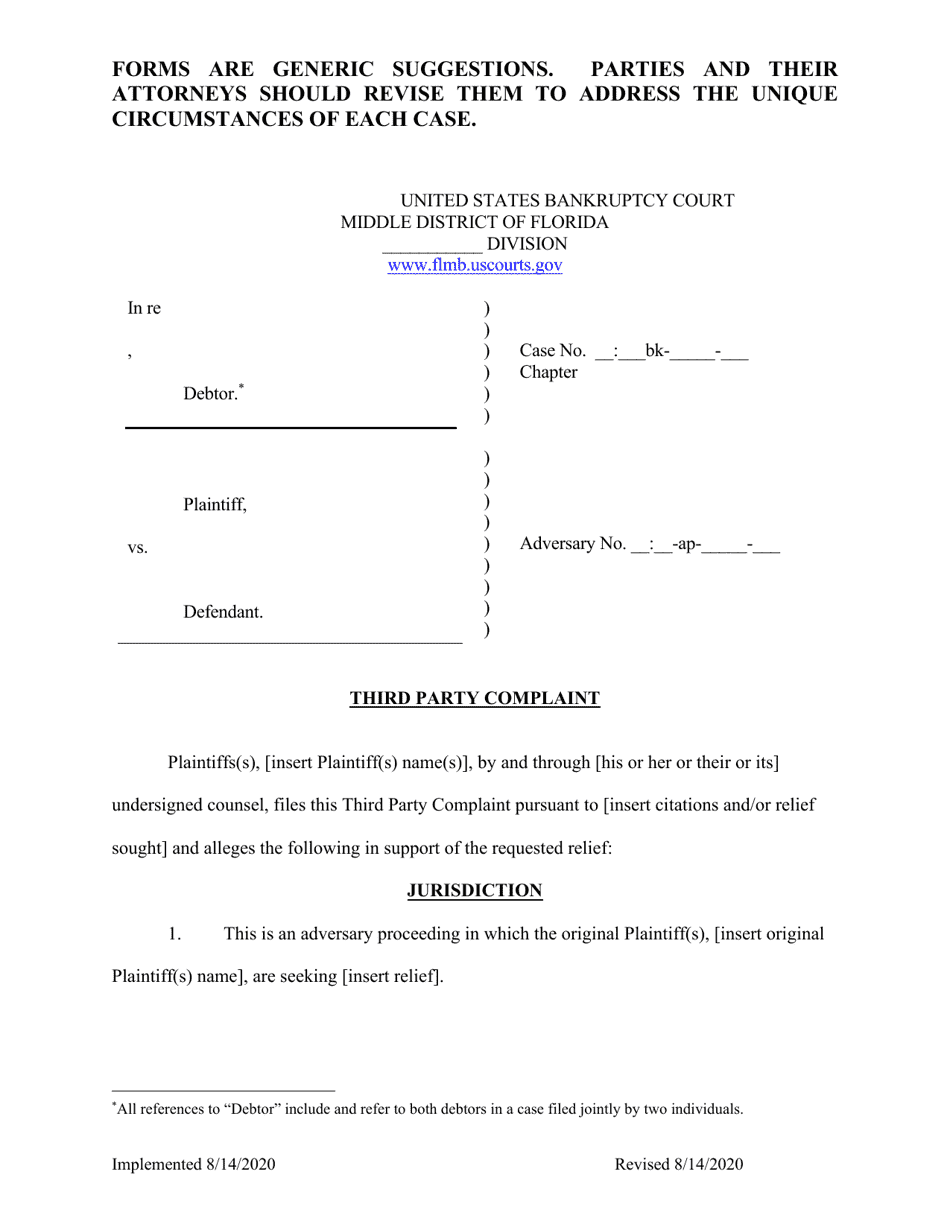 Third Party Complaint - Florida, Page 1