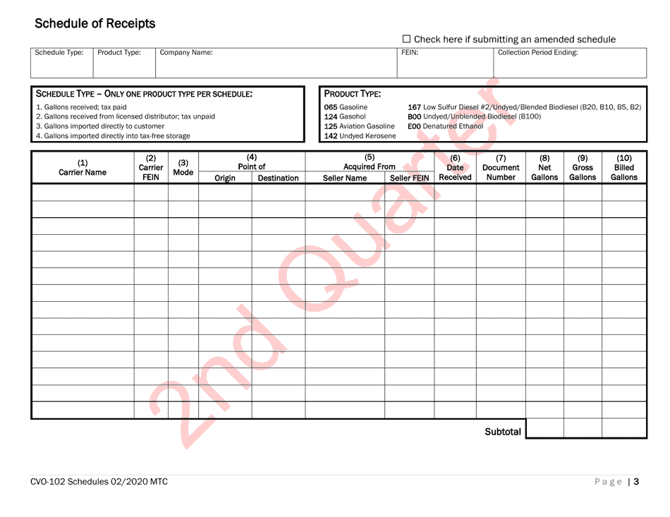 Form CVO-102 Distributor Fuel Tax Return - 2nd Quarter - Vermont, Page 3