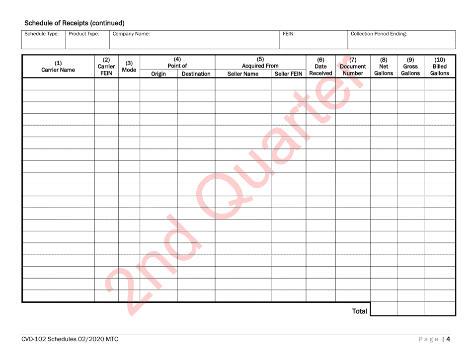 Form CVO-102 Distributor Fuel Tax Return - 2nd Quarter - Vermont, Page 4