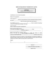 Schedule 4 Subpoena (Articles 269 and Following, Code of Civil Procedure) - Quebec, Canada