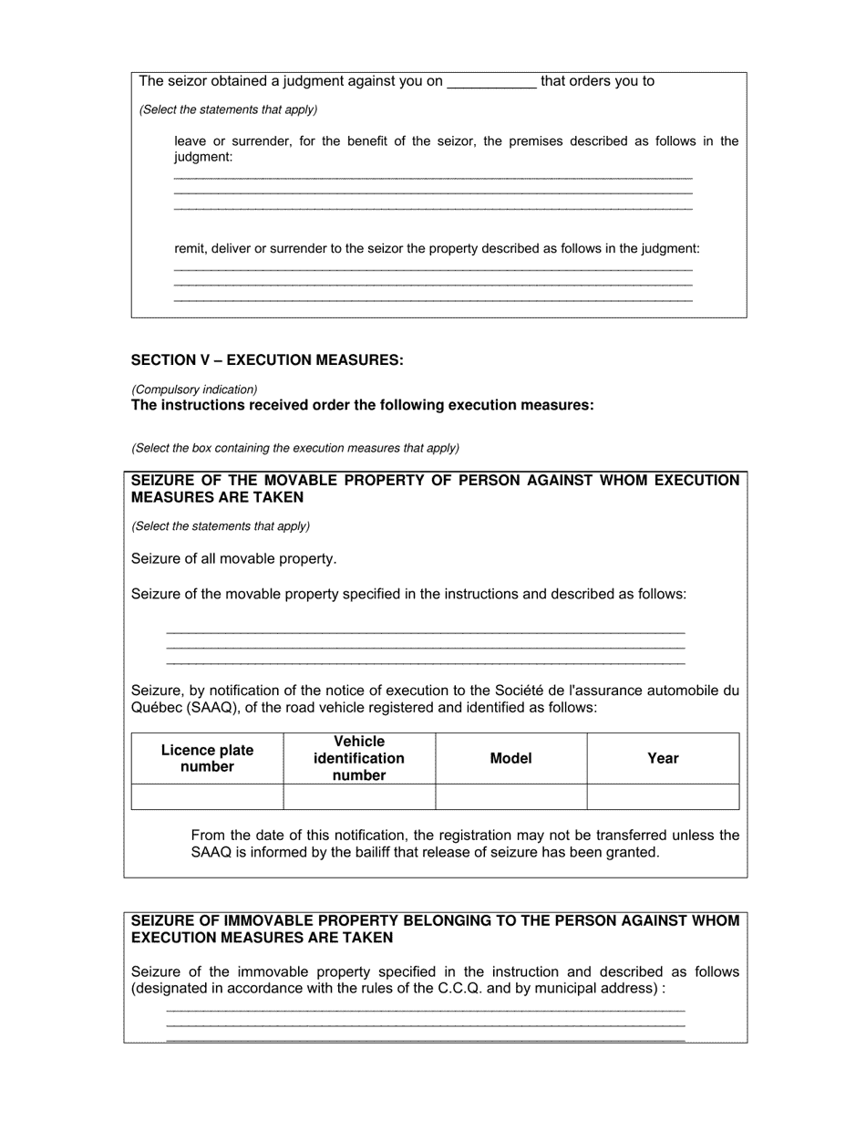 Schedule 8 Notice of Execution (Articles 516, 520, 681 and 682, Code of Civil Procedure) - Quebec, Canada, Page 4