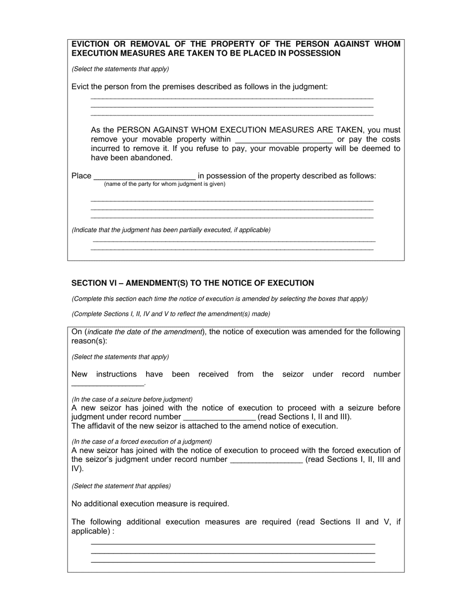 Schedule 8 Notice of Execution (Articles 516, 520, 681 and 682, Code of Civil Procedure) - Quebec, Canada, Page 6
