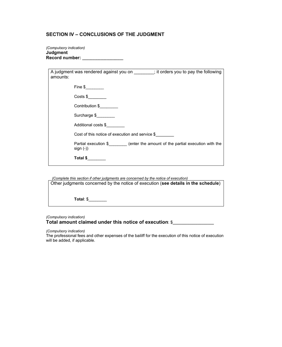 Notice of Execution Drawn up by the Collector (Articles 681 and 682 C.c.p. and 330 C.c.p.) - Quebec, Canada, Page 3