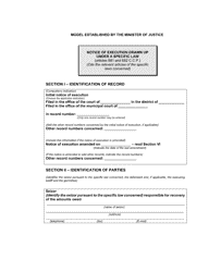 Notice of Execution Drawn up Under a Specific Law (Articles 681 and 682 C.c.p.) - Quebec, Canada