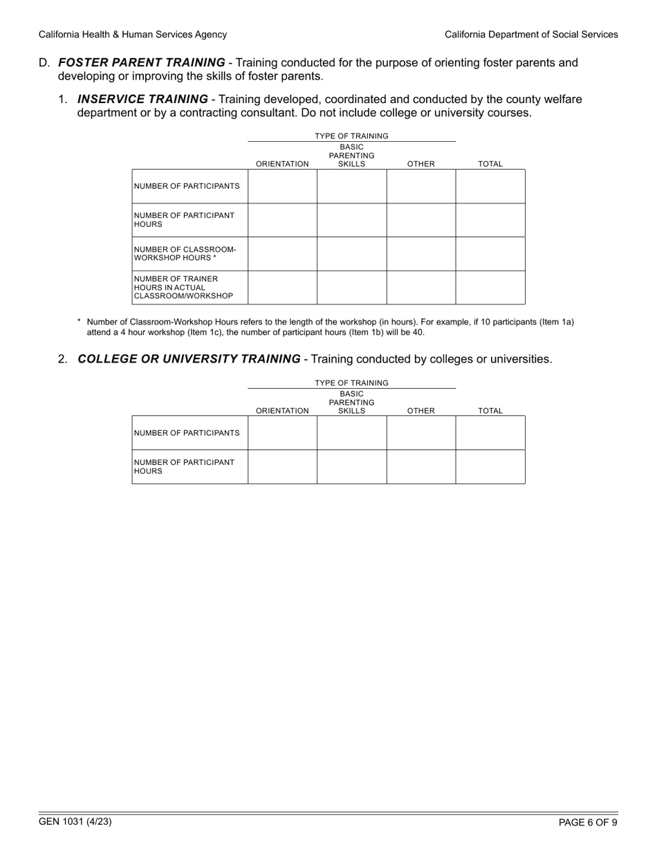 Form GEN1031 Annual County Training Plan - California, Page 6