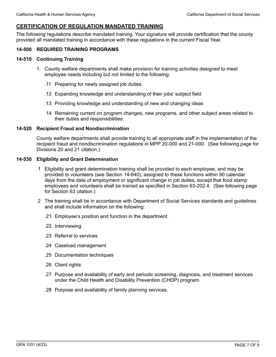 Form GEN1031 Annual County Training Plan - California, Page 7