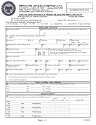 Limited Lines Insurance Producer License Reinstatement - Mississippi