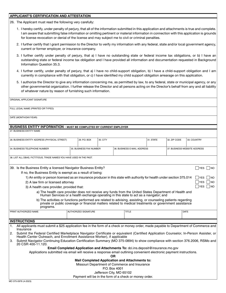 Form MO375-0976 Application for Navigator License Renewal - Missouri, Page 3