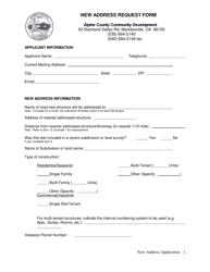 Document preview: New Address Request Form - Alpine County, California