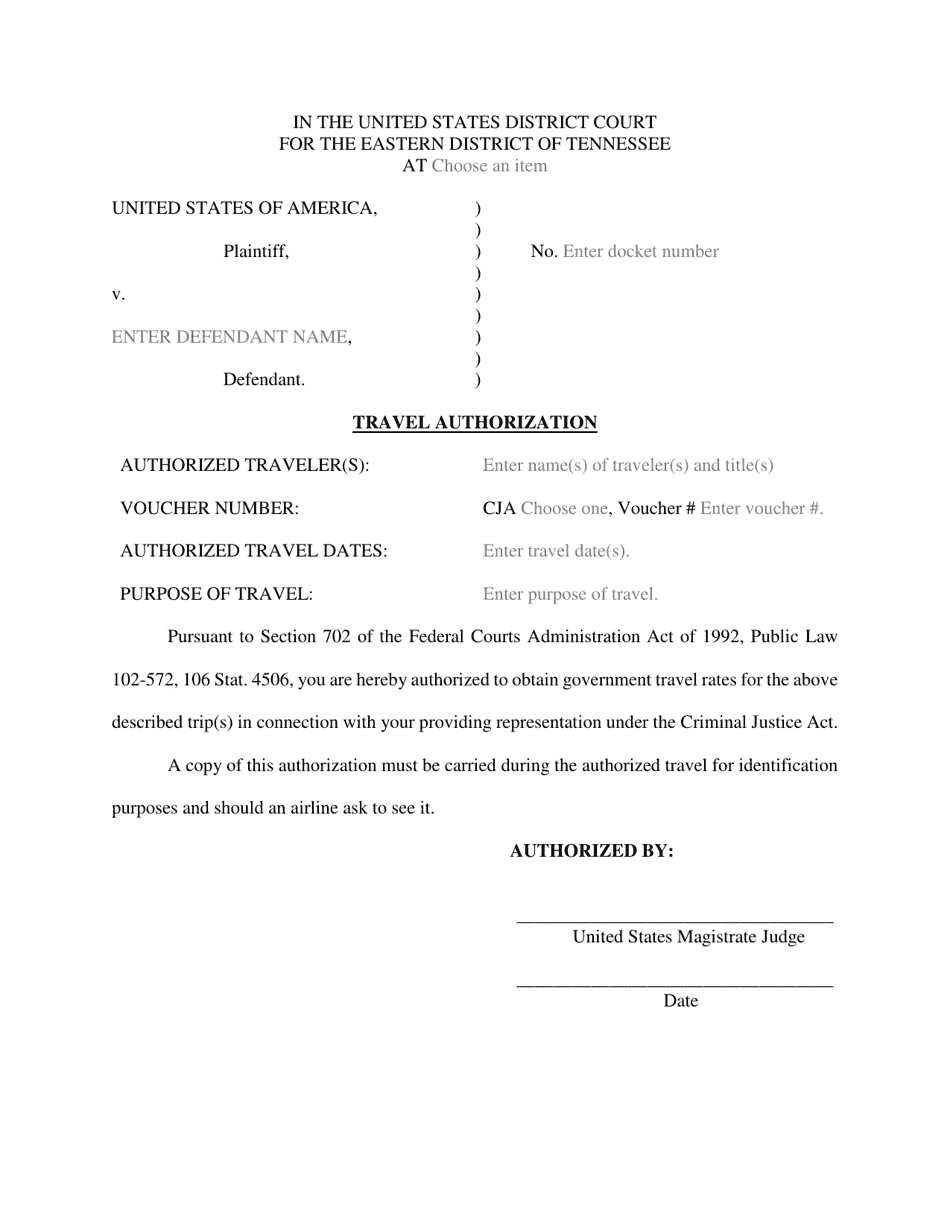Travel Authorization - Tennessee, Page 1