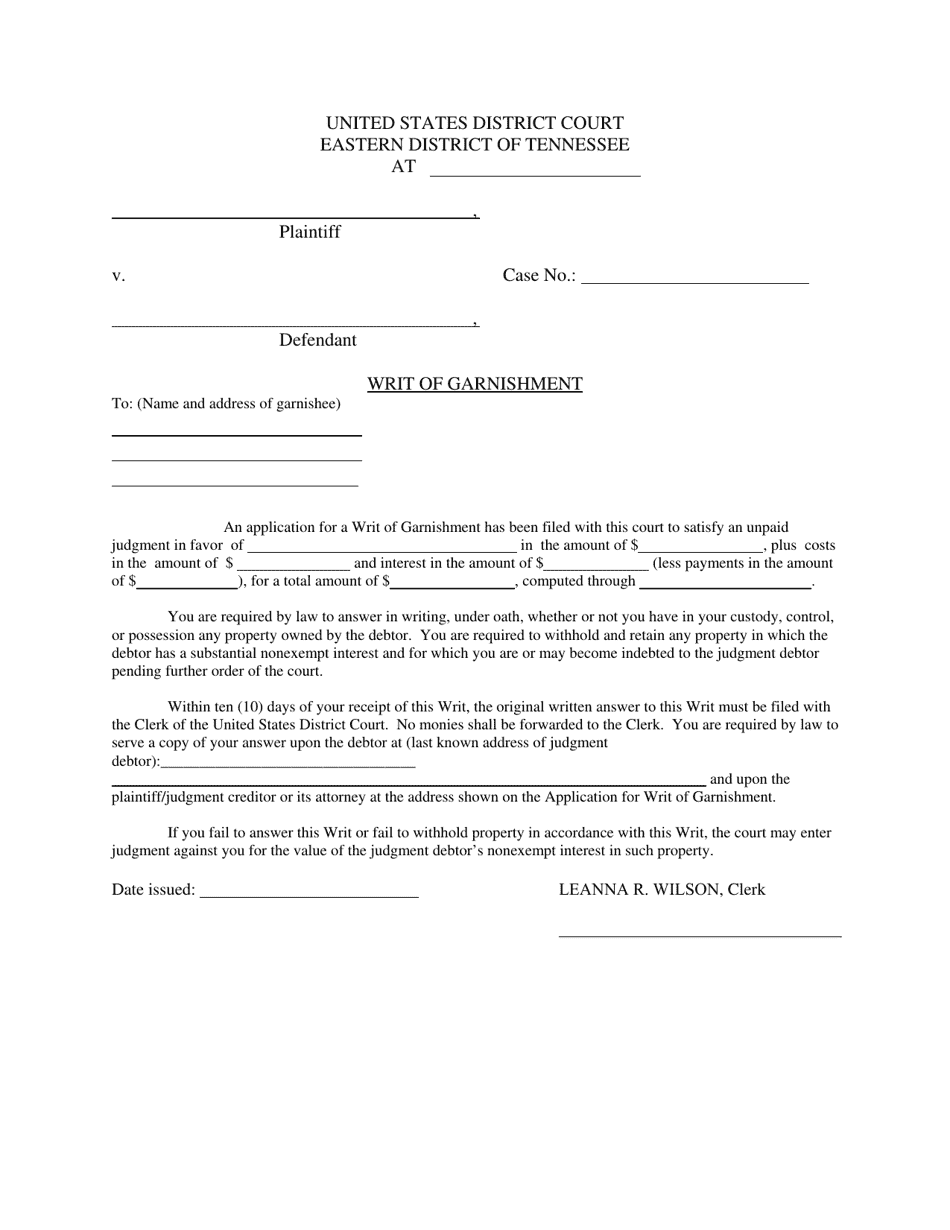 Writ of Garnishment - Tennessee, Page 1