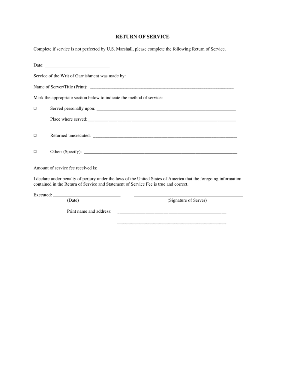 Writ Of Garnishment