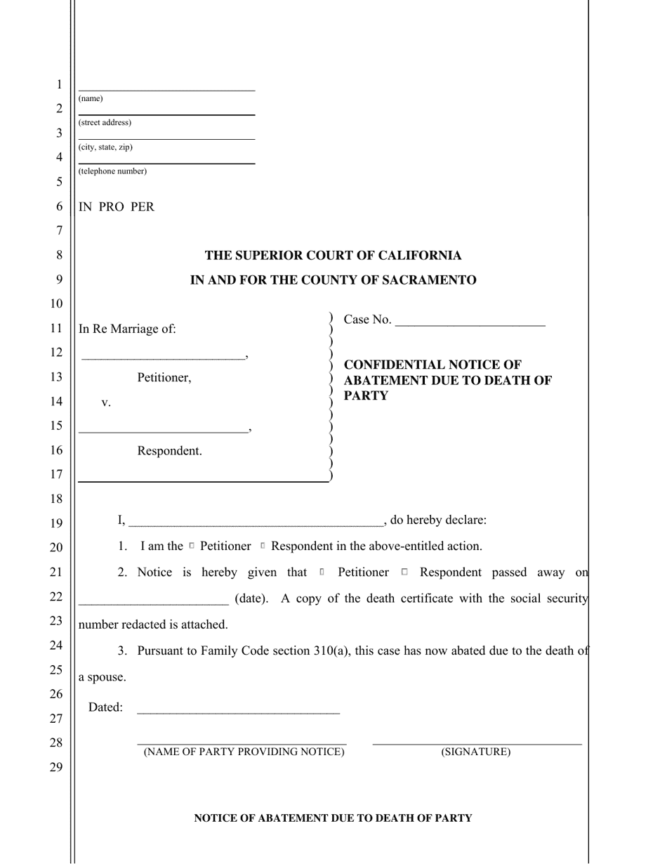 Confidential Notice of Abatement Due to Death of Party - County of Sacramento, California, Page 2