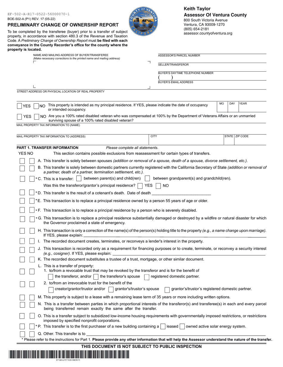 Form BOE-502-A - Fill Out, Sign Online And Download Fillable PDF ...