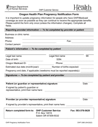 Document preview: Form OHP3360 Oregon Health Plan Pregnancy Notification Form - Oregon