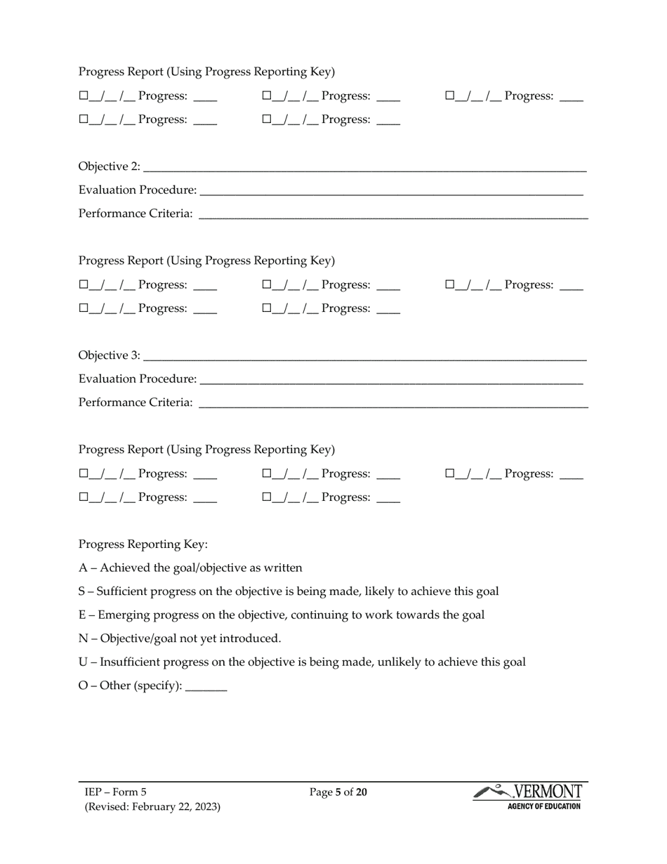 Form 5 Individualized Education Program (Iep) - Vermont, Page 5