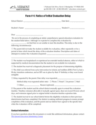 Form 4 Notice of Initial Evaluation Delay - Vermont