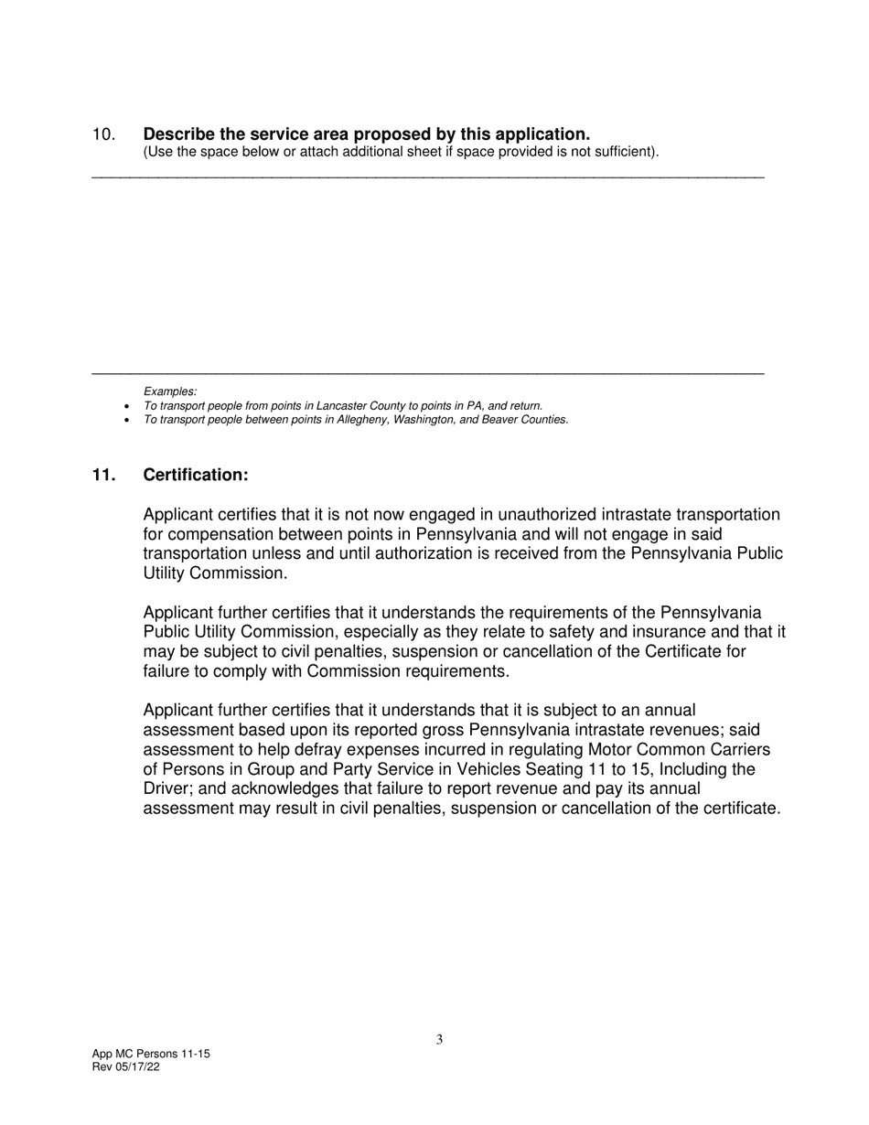 Application for Motor Common Carrier of Persons Group and Party Service in Vehicles Seating 11 to 15, Including the Driver - Pennsylvania, Page 5