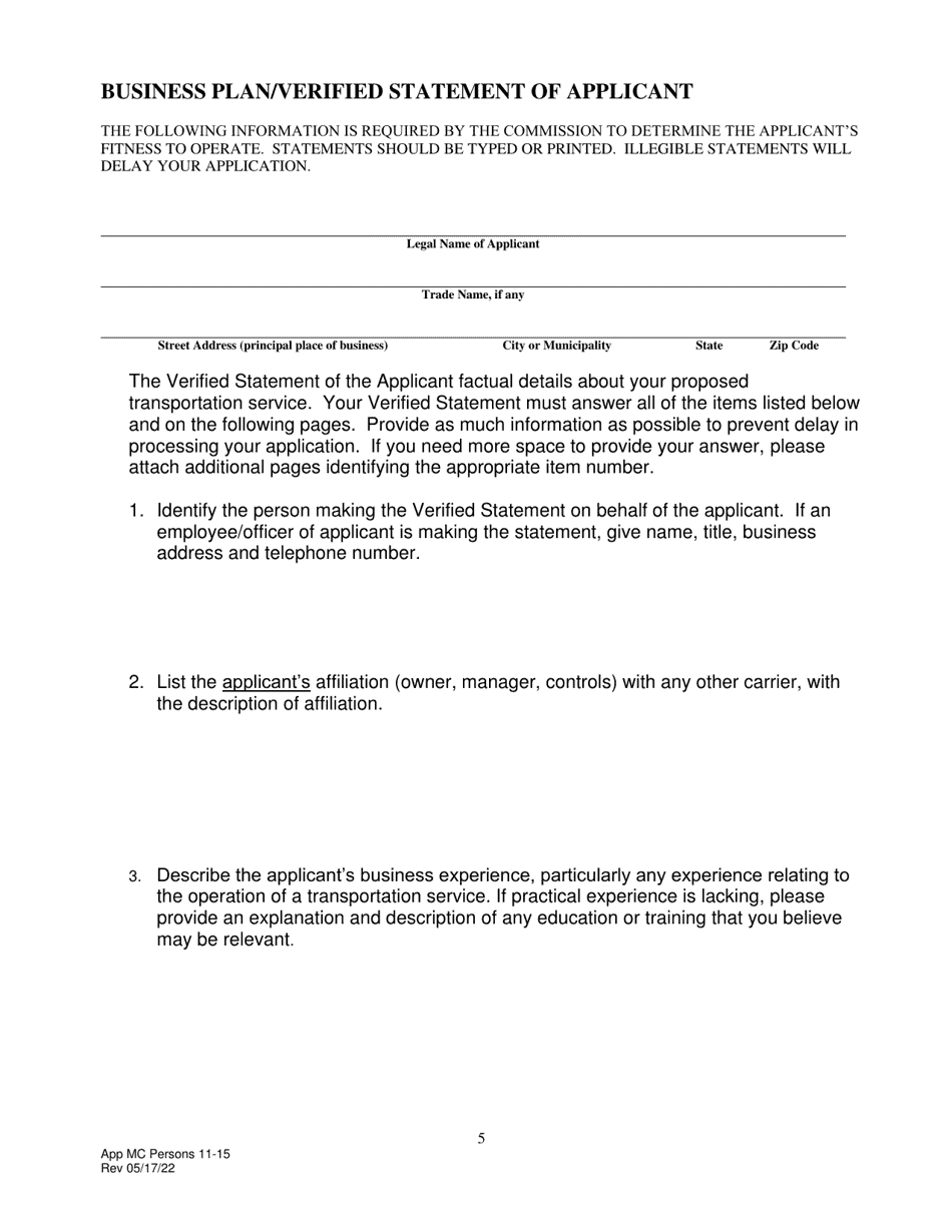 Application for Motor Common Carrier of Persons Group and Party Service in Vehicles Seating 11 to 15, Including the Driver - Pennsylvania, Page 7