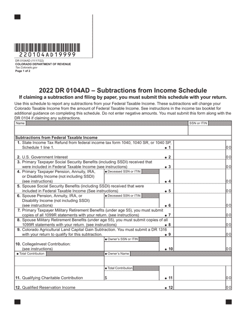 Form DR0104AD 2022 Printable Pdf