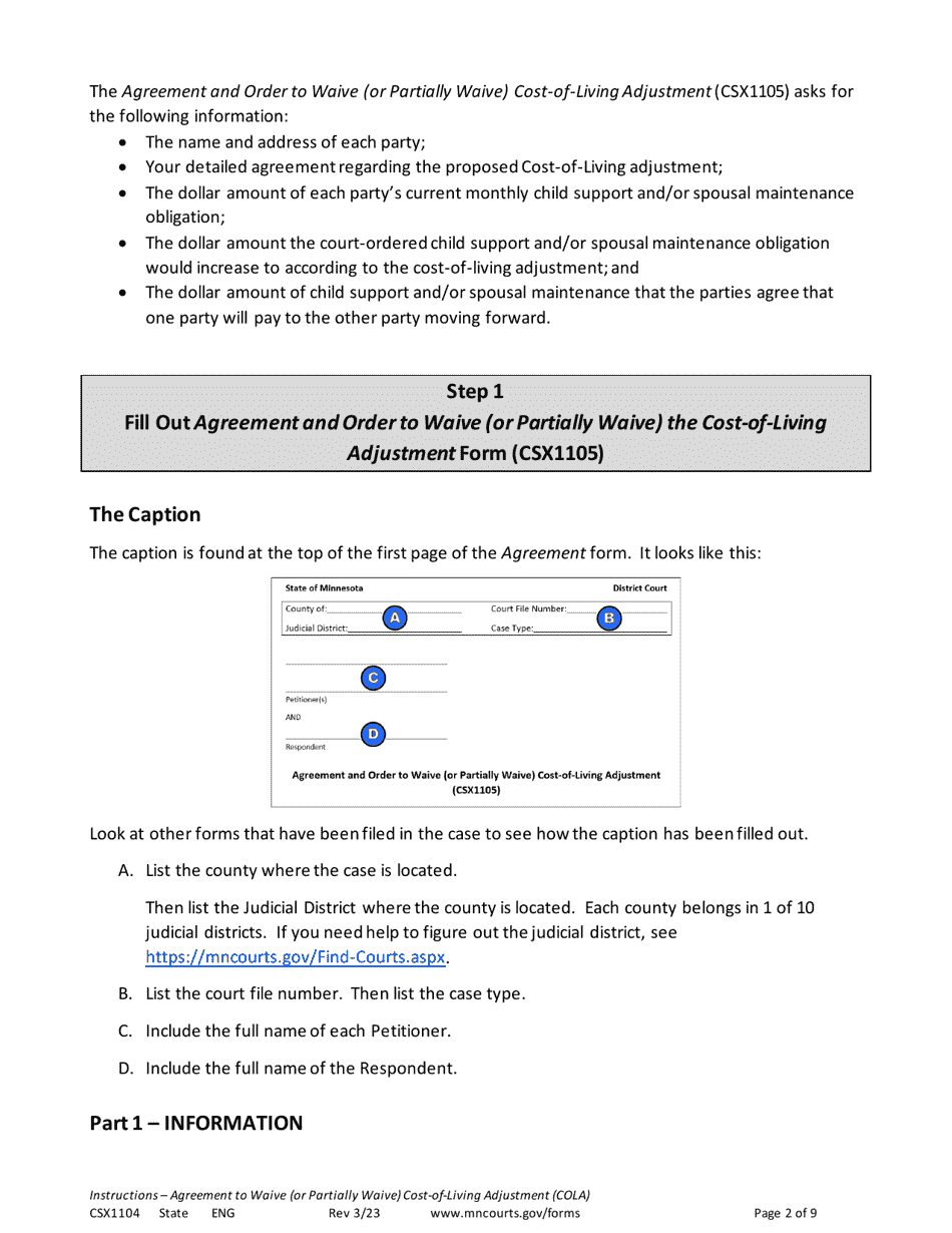Form CSX1104 Instructions - Agreement and Order to Waive (Or Partially Waive) Cost-Of-Living Adjustment (Cola) - Minnesota, Page 2