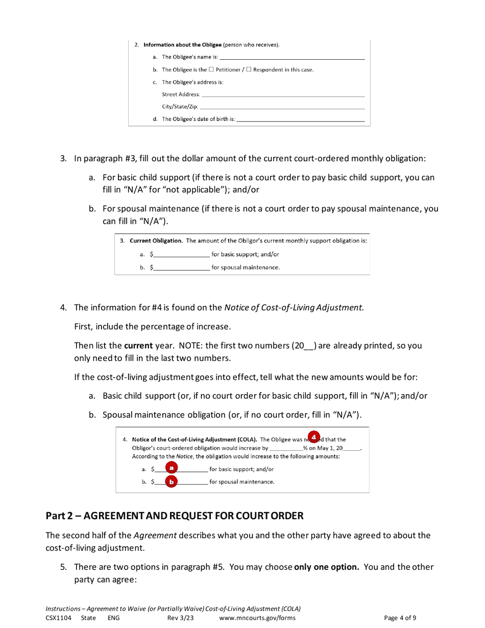 Form CSX1104 Instructions - Agreement and Order to Waive (Or Partially Waive) Cost-Of-Living Adjustment (Cola) - Minnesota, Page 4