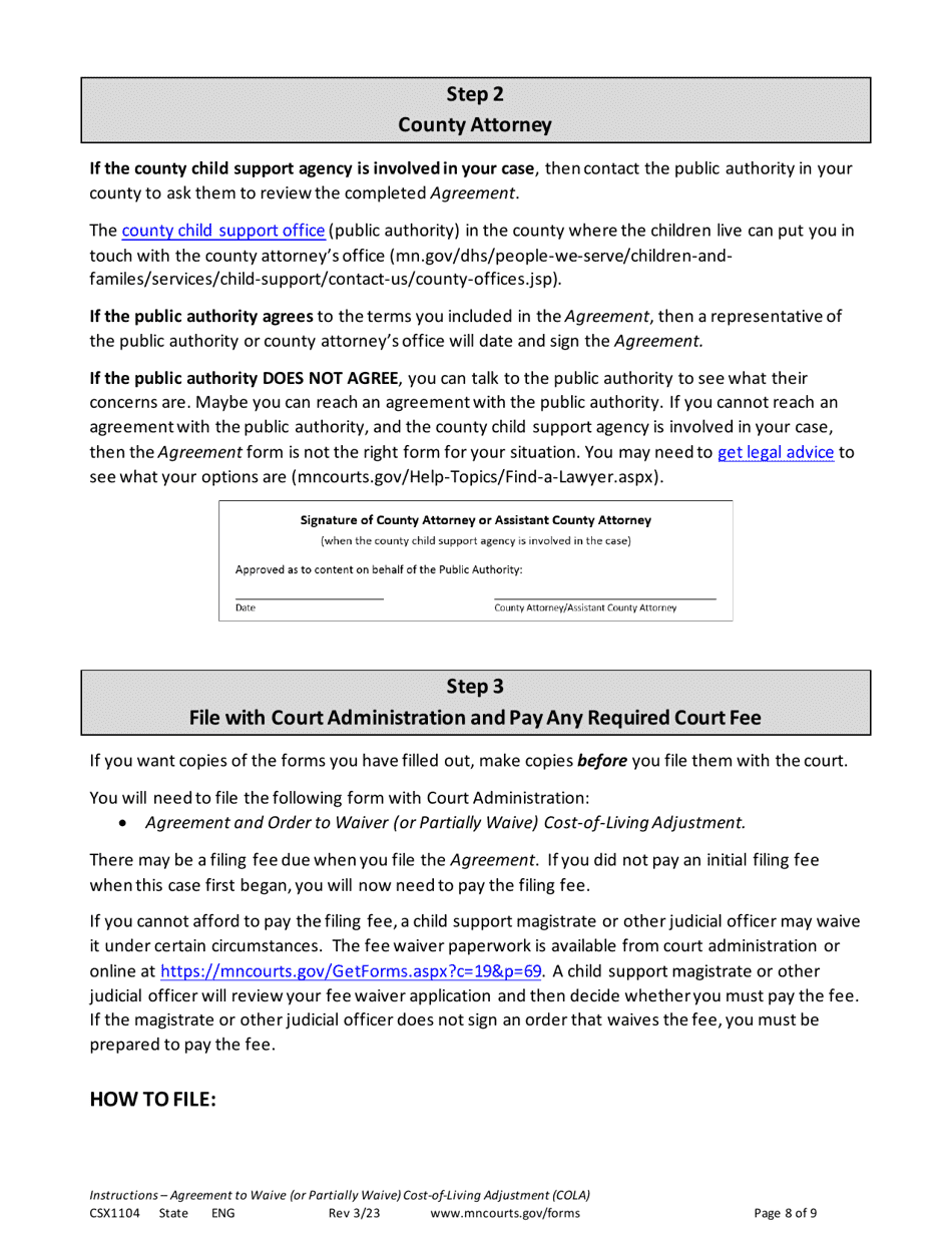 Form CSX1104 Instructions - Agreement and Order to Waive (Or Partially Waive) Cost-Of-Living Adjustment (Cola) - Minnesota, Page 8
