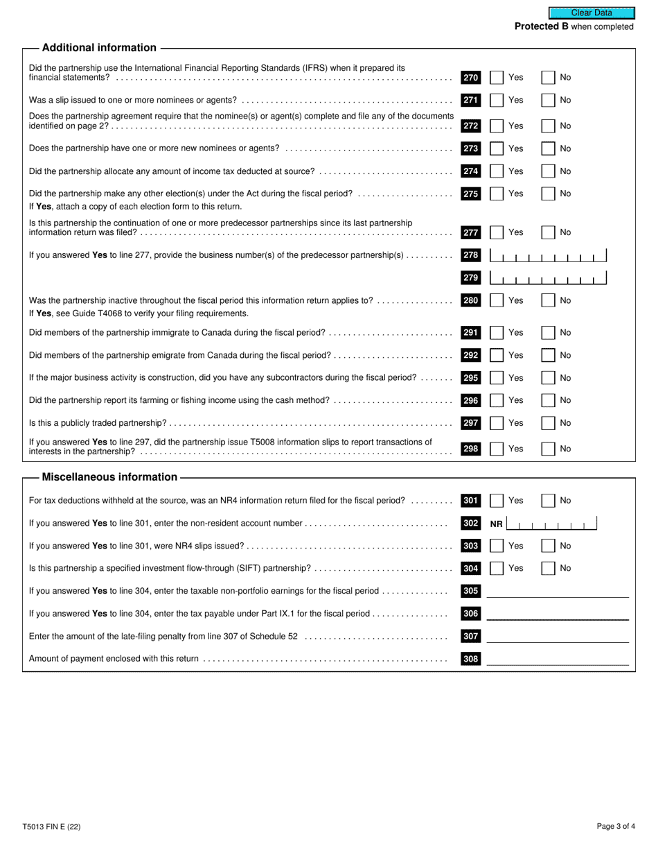 Form T5013 FIN Partnership Financial Return - Canada, Page 3