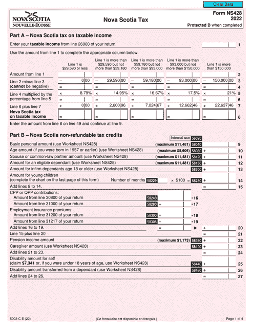 Form NS428 (5003-C) Nova Scotia Tax - Canada, 2022