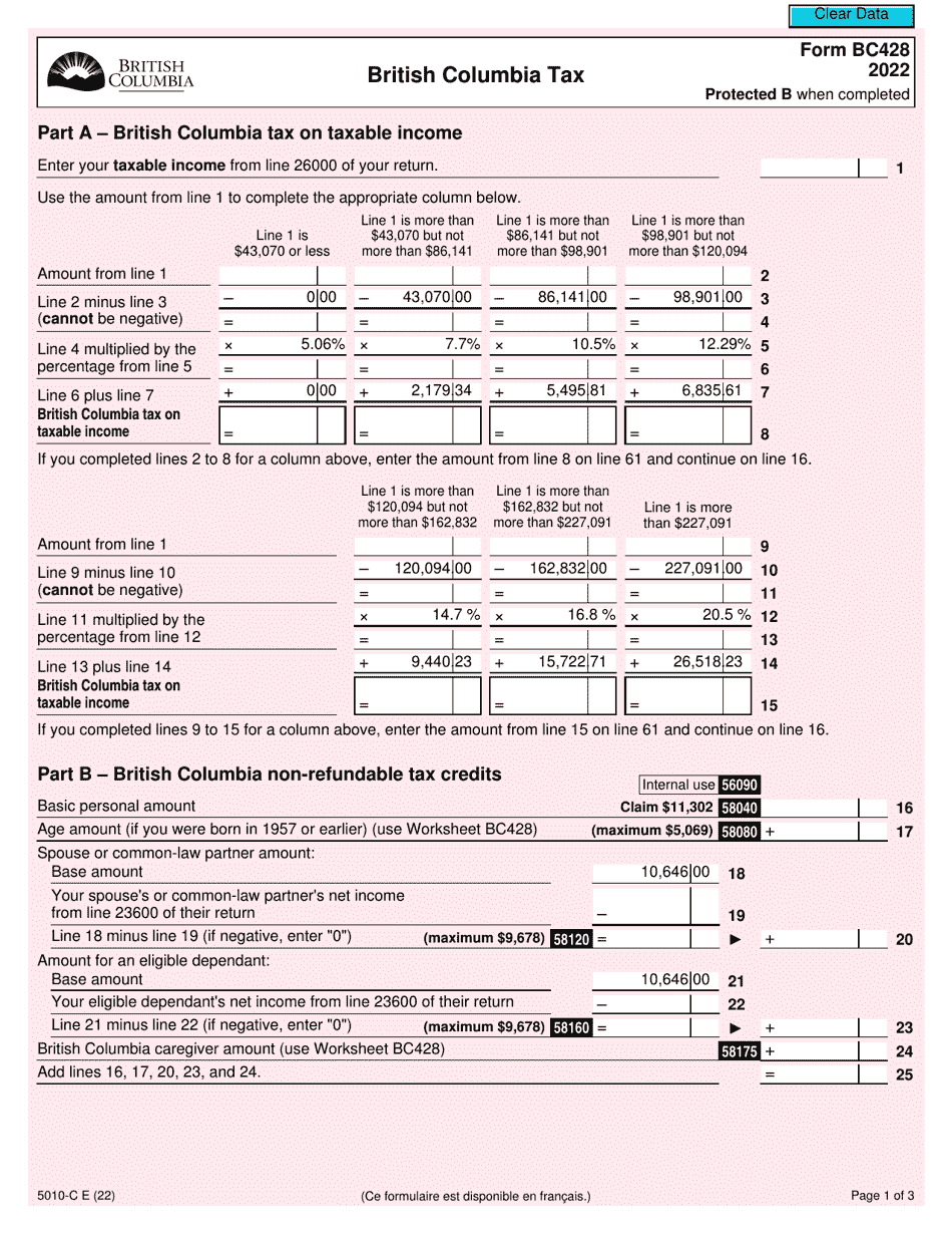 Form BC428 (5010C) 2022 Fill Out, Sign Online and Download Fillable PDF, Canada