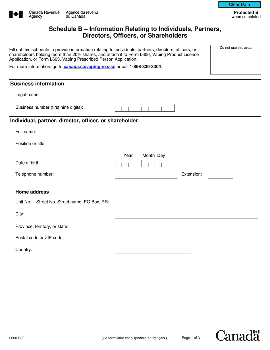 Form L600-B Schedule B - Fill Out, Sign Online And Download Fillable ...