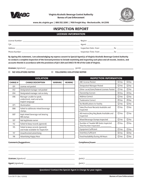 Form EB-77-1 Inspection Report - Virginia