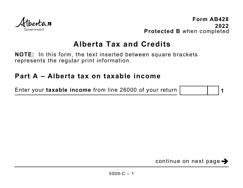 Form AB428 (5009-C) Alberta Tax and Credits - Large Print - Canada, 2022