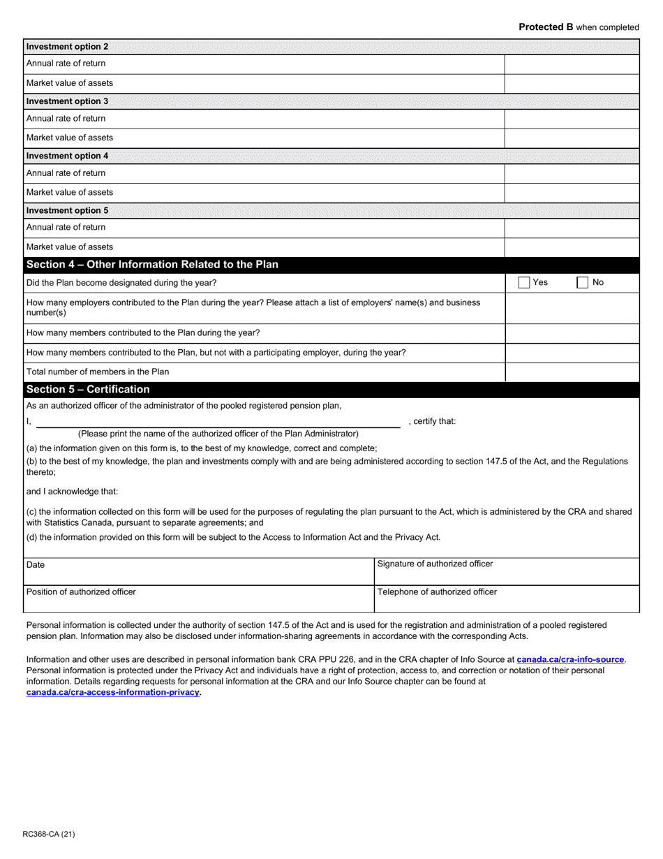 Form RC368-CA Pooled Registered Pension Plan Annual Information Return - Canada, Page 2